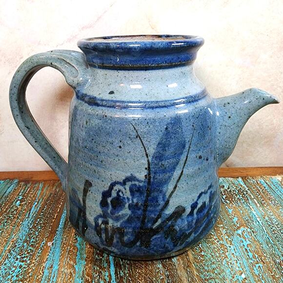Signed Handcrafted MCM Floral Ceramic Pitcher-Mid Century Pottery-Artist Signed - Picture 2 of 10